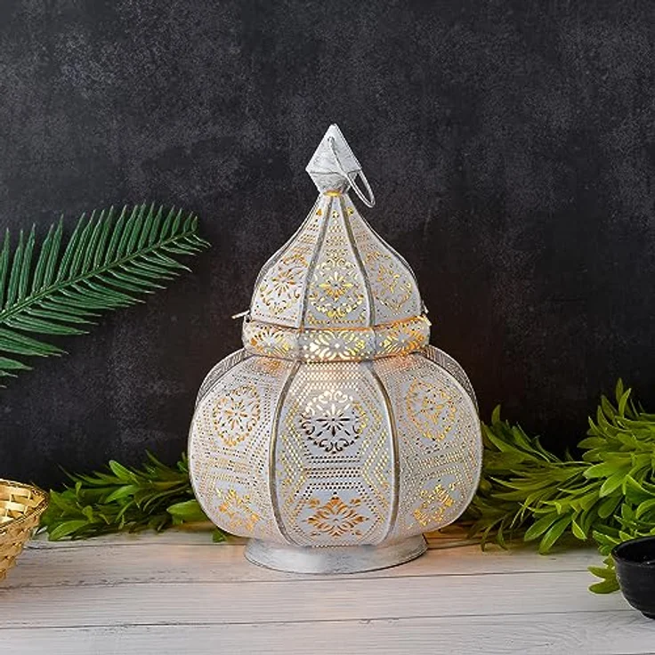Marrakesch Orient & Mediterran Interior Nachttischlampe 2er Set Orientalische Laterne Lampe Nachttischlampe Mahana Weiss, Handarbeit – Bild 3
