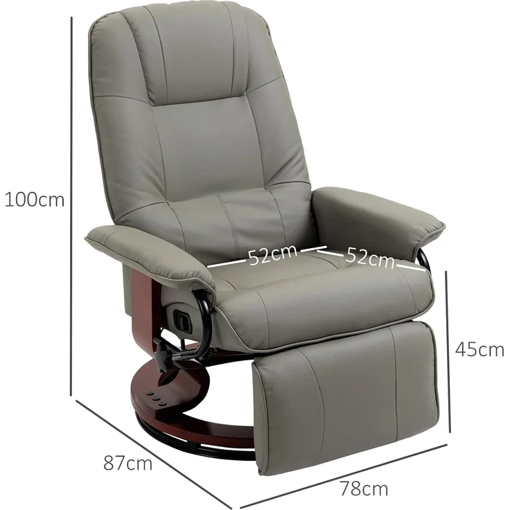 HOMCOM Relaxsessel Drehbar Fernsehsessel mit Liegefunktion, TV Sessel mit Holzbeine (Liegesessel, 1-St, Fernsehsessel), für Wohnzimmer, Büro, Grau – Bild 3