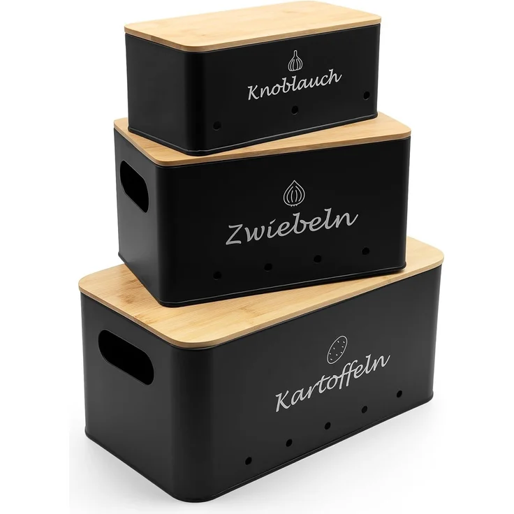 BigDean Kartoffelkiste 3er Set Kartoffel Aufbewahrungsbox für Kartoffel, Zwiebel & Knoblauch (Set, 6 St, Gemüseboxen), Stapelbar, Robuster Verzinkter Stahl, Belüftet, Rutschfest – Bild 8