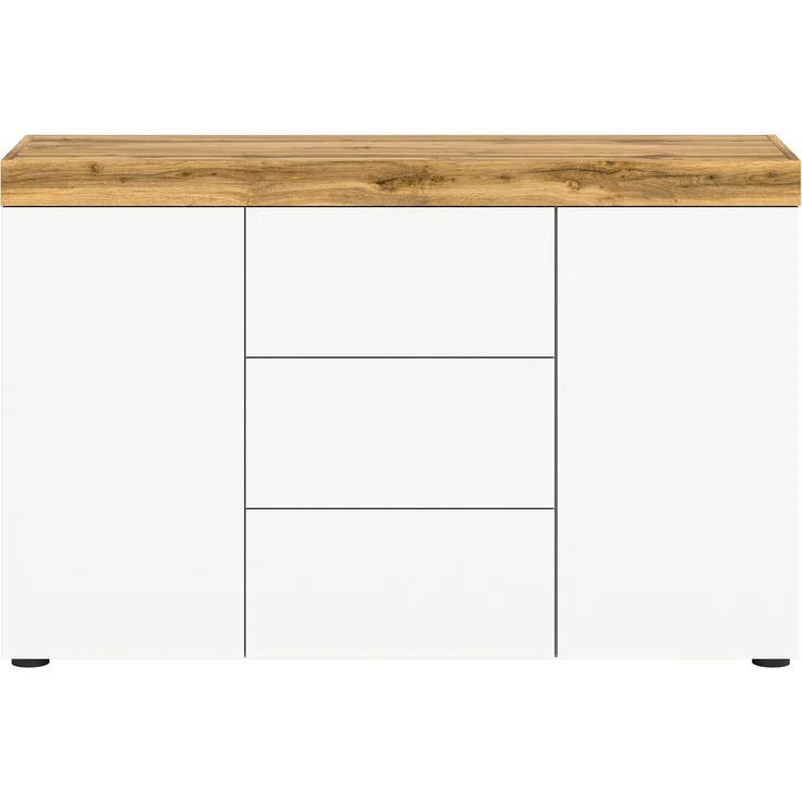 xonox. home Wohnen Sugar X8AK6T01 Sideboard Kommode Schrank elegant in Weiß Melamin mit 2 Türen und 4 Fächer, ca. B/H/T: 125 x 80 x 37 cm – Bild 4
