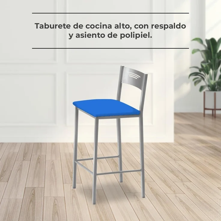 ASTIMESA - Hohe Küchenhocker mit Rückenlehne - Gestell aus Aluminium und Sitzfläche aus Kunstleder - Farbe des Sitzes: Blau, Lieferumfang: 1 Stück, Maße: 90 cm (Gesamthöhe) – Bild 2