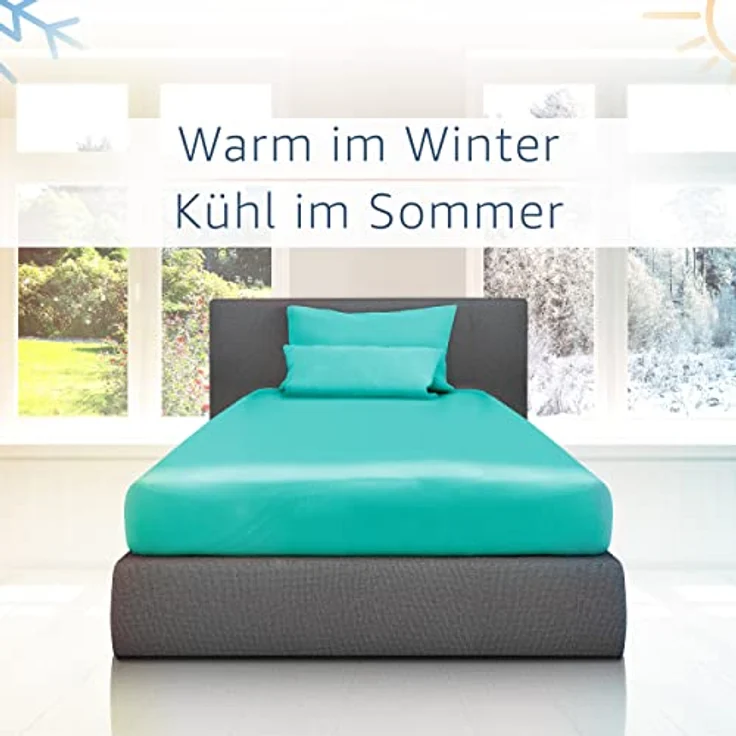 Amago - Spannbetttuch, 50 cm Steg, 100 prozent Baumwolle, 140x200 cm - Petrol – Bild 7