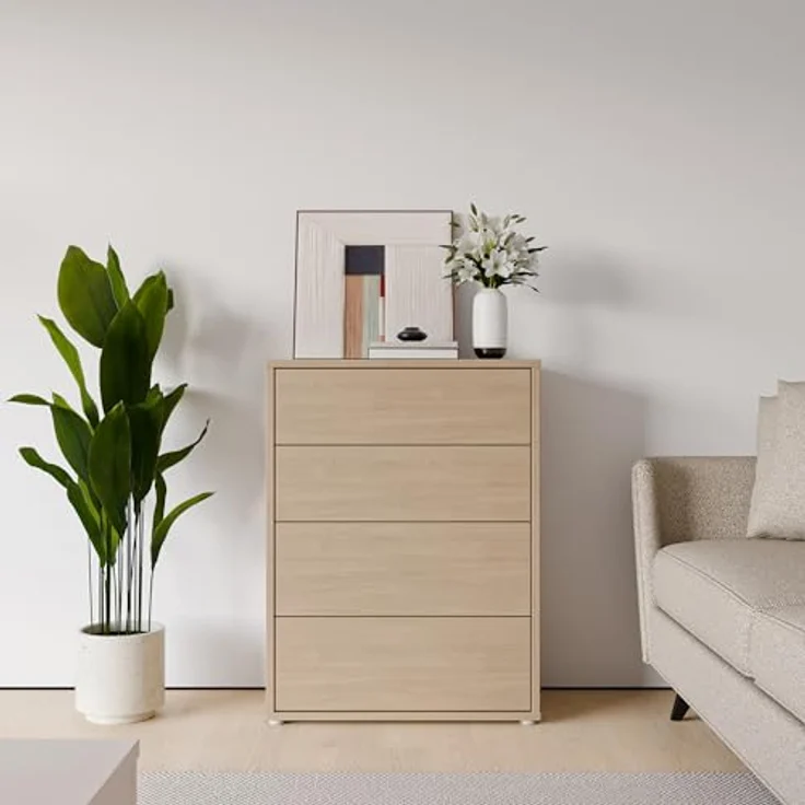 Forte Alice Springs Kommode 70 80, modern-minimalistisch, 4 Schubladen, Wohn-/Schlafzimmer, Holzwerkstoff, Elegancia Eiche Holzdekor, 74,5 cm breit x 99,1 cm hoch x 34,9 cm tief – Bild 2