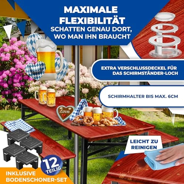 KESSER® Bierzeltgarnitur 3 teilig Gartenmöbel-Set | Klappbar 170 x 46 x 75 cm | 2X Bierbänke 1x Biertisch | Festzeltgarnitur Biertisch Stehtisch Sitzgarnitur Holz 12x Bodenschoner – Bild 8