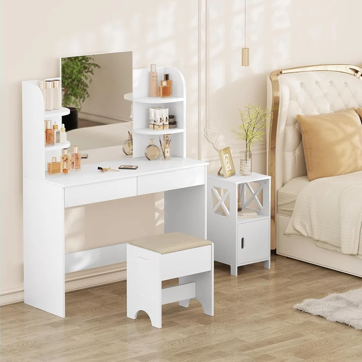 Woltu Polsterhocker (1 St), mit Leinenbezug, aus Holz, 150 kg belastbar – Bild 2