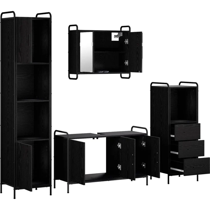 vidaXL Badezimmerschrank-Set 4 stk. Schwarz Eichen-Optik 3444621 – Bild 7