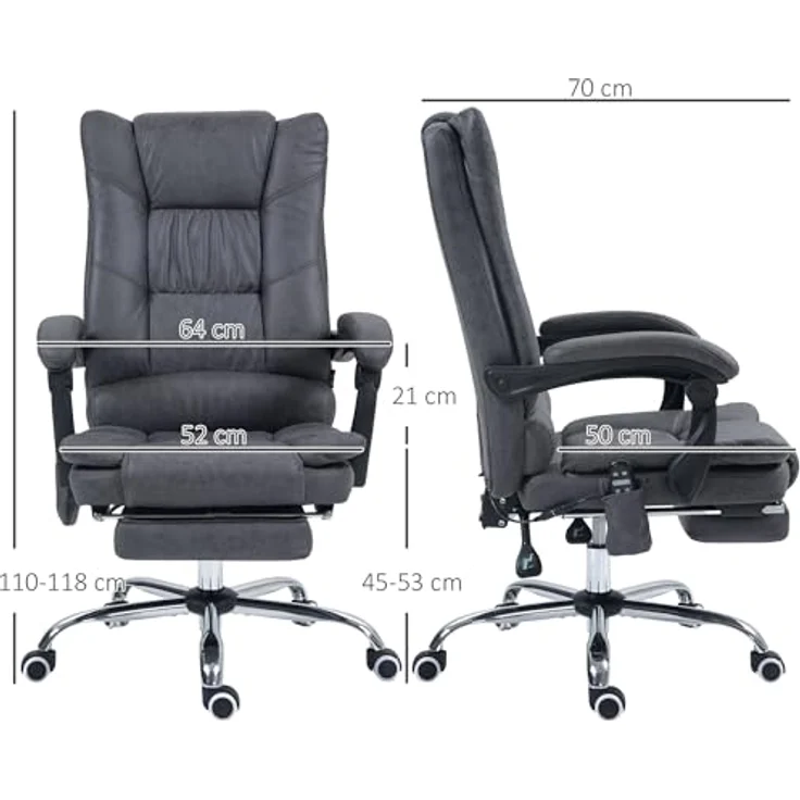 Vinsetto Massage-Bürostuhl mit Fußstütze, höhenverstellbar 111-119 cm für optimale Ergonomie – Bild 3