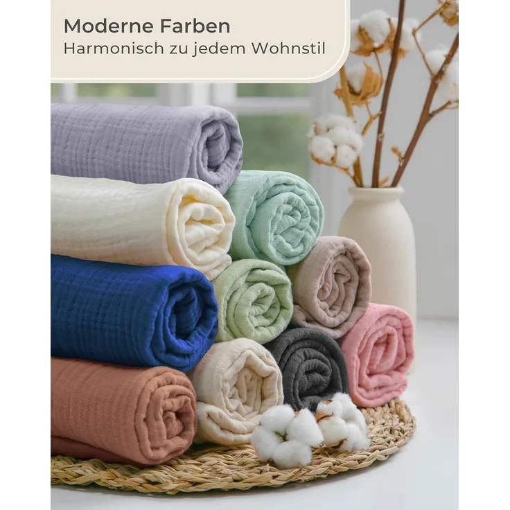 Laynenburg Bettwäsche Musselin aus 100% Baumwolle in 135x200 oder 155x220 cm, atmungsaktiv & bügelfrei – 3 lagig mit Reißverschluss & Haltebändern – Bild 6