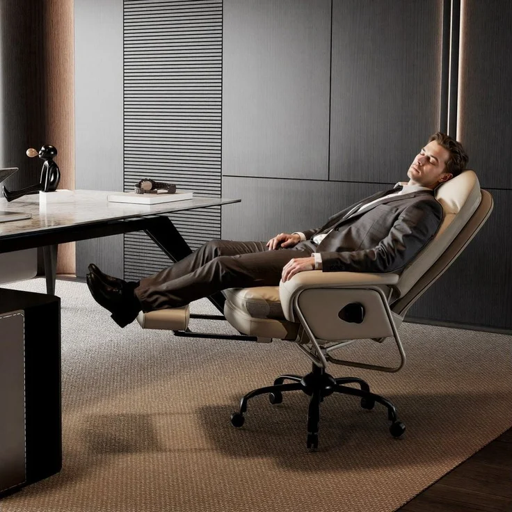 FLEXISPOT Drehstuhl 3-in-1 Ergonomischer Relax- & Bürostuhl mit 160° Liegefunktion (Ausziehbarer Fußstütze, Dickem PU-Komfortpolster und Höhenverstellung), Ideal zum Arbeiten, Entspannen & Mittagsschlaf Beige – Bild 3