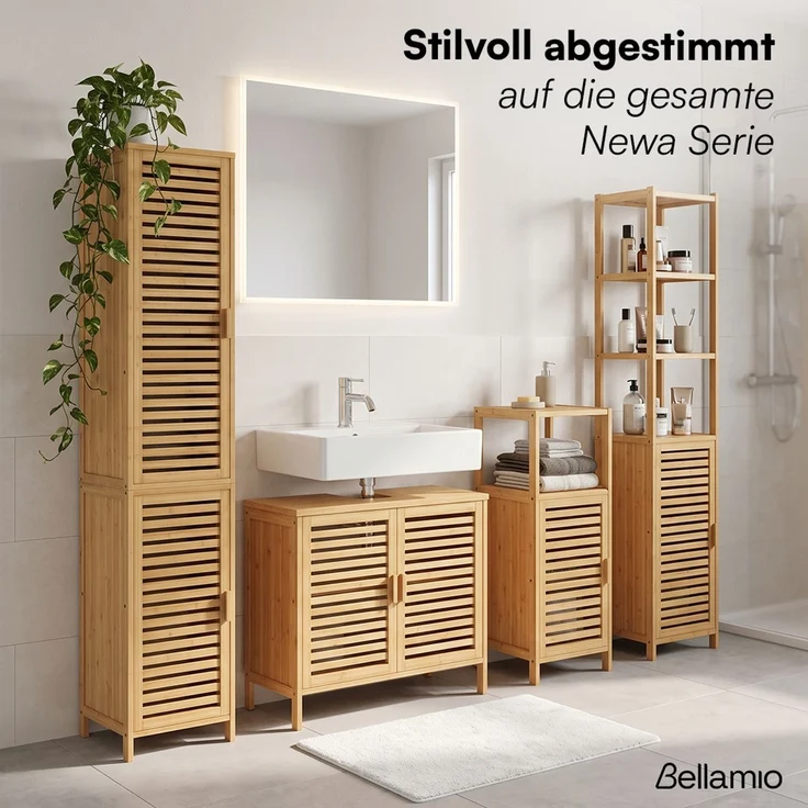 Bellamio 'Newa' Badezimmer Schrank, Bambus, natur, 85x33x33 cm, Badschrank mit 3 Ablagefächern – Bild 8