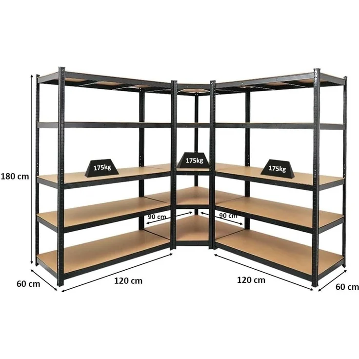 PROREGAL Mega Deal Eckregal Ragnar 1x: 180 x 90 x 60 cm | Taurus 2X: 180 x 120 x 60 cm Schwarz Fachlast 175kg, Kellerregal, Steckregal, Garagenregal, Lagerregal – Bild 2