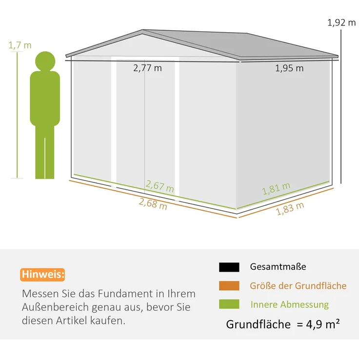 JARDJ Geräteschuppen mit Schiebetüren 2,77 x 1,95 x 1,92cm Metall Grau – Bild 5