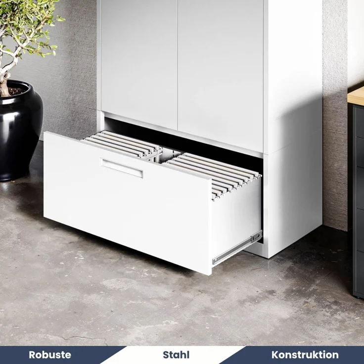 Metallschrank mit Hohe Schublade RUEL - 195x90x40cm Weiß | Büroschrank Aktenschrank Stahlschrank Fachbodenschrank Werkstattschrank – Bild 4