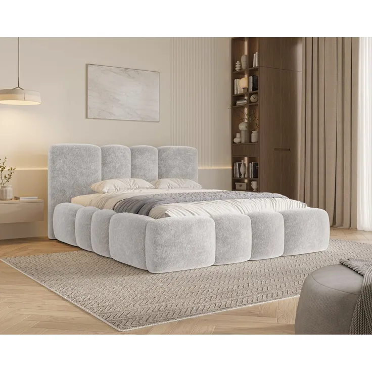 MOEBLO Polsterbett 26 Wolke (mit Stauraum und Metallrahmen und Lattenrost Wolkenbett aus Chenille Strukturstoff - 160 x 200), - (BxHxT): 168/188/208 x 100 x 230 cm