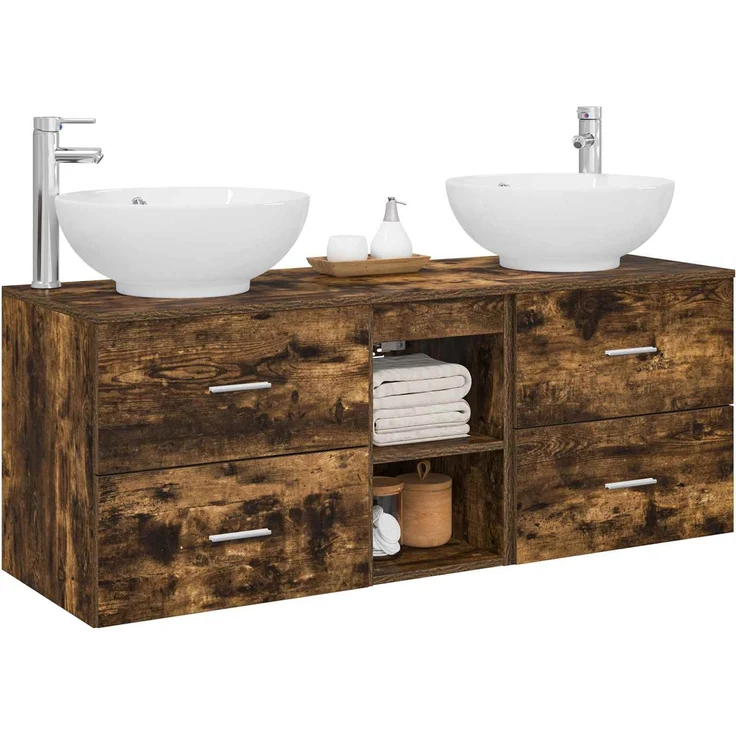 vidaXL Badezimmerschrank-Set 3 stk. Geräucherte Eiche 3405903 – Bild 3