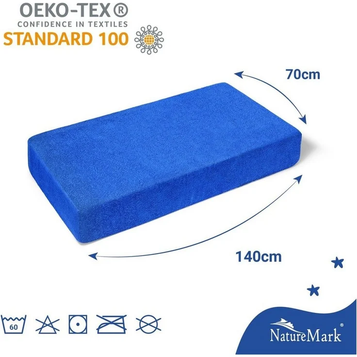NatureMark Spannbettlaken Frottee Spannbettlaken, 80% Baumwolle / 20% Polyester, Gummizug: rundum, (2 Stück), 2er Set Kinder Spannbettlaken Frottee, Spannbetttuch 80% Baumwolle / 20% Polyester, für Babybett und Kinderbett, 70x140 cm - Royal blau – Bild 3
