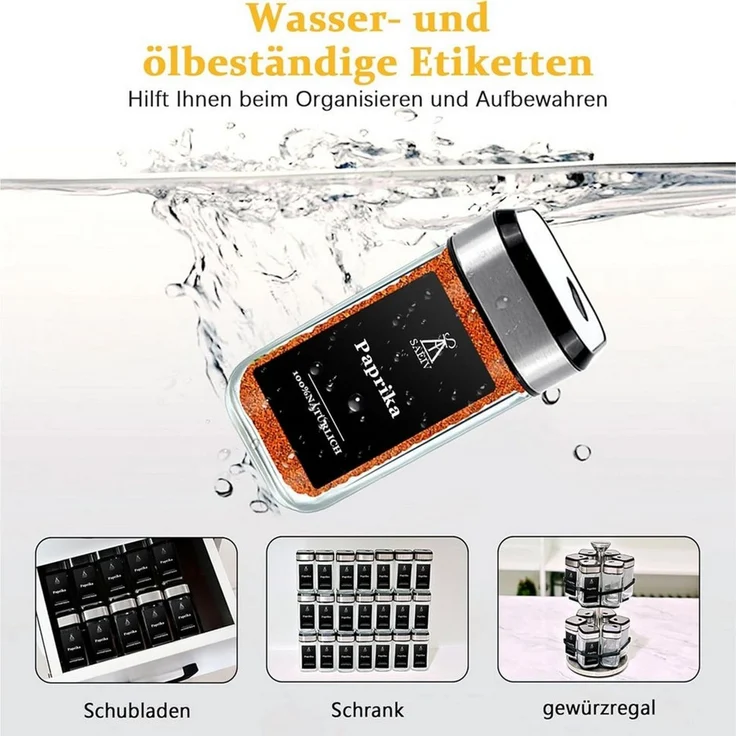 KingLux Gewürzbehälter 360° Rotation 120ml Gewürzgläser Eckig Set, Drei Kaliber, borosilikatglas, (Set, 24-tlg) – Bild 3