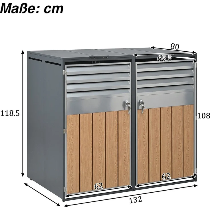 Mülltonnenbox, Mülltonnenverkleidung, 120L 240L, wetterfest, Container, Abfallbehälter, Tonnenhaus, Gartenbox, abschließbare Müllbox (2 Tonnen) – Bild 5