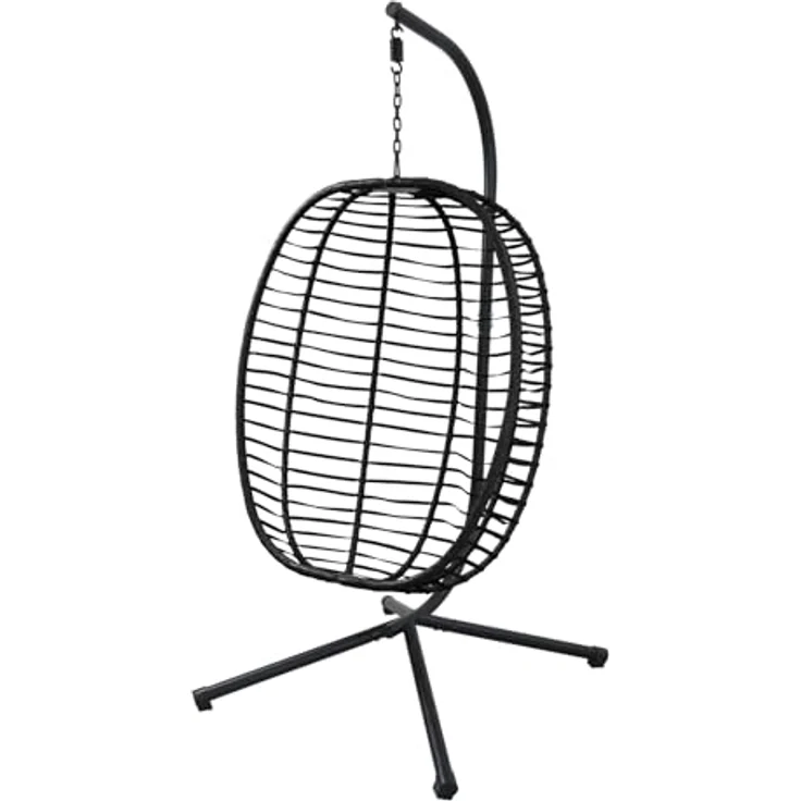 SVITA Svita Belly Hängesessel, Schwarz, Polyrattan, 90x200x100 cm, klappbar, pulverbeschichtetes Stahlgestell – Bild 5