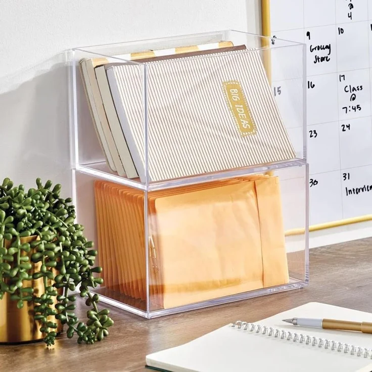 mDesign Schreibtisch Organizer Aufbewahrung Ablage stapelbar 3er-Set Transparent – Bild 3