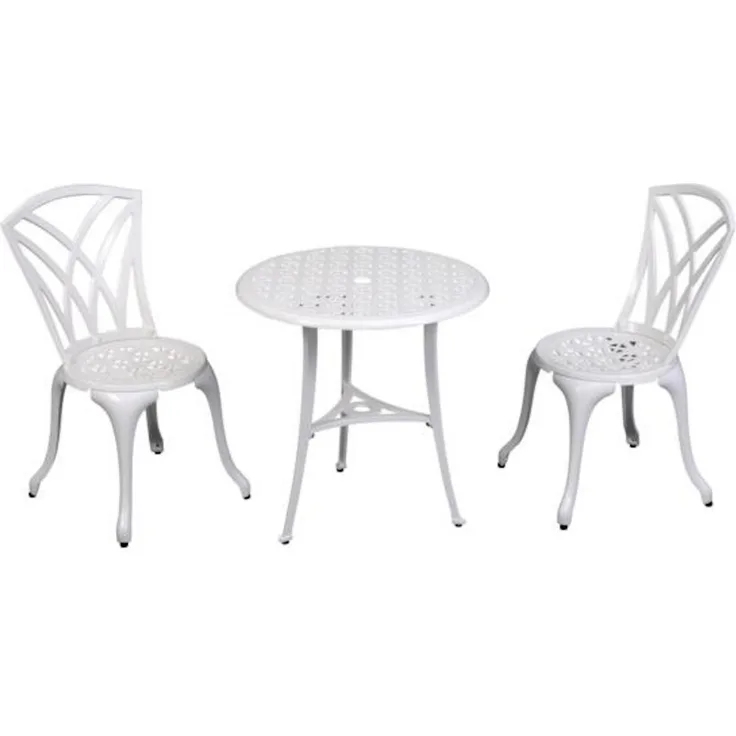 Inko Bistro-Set Chester Alu-Guss Tisch Ø 66 cm Stühle ohne Armlehnen 2 versch. Farben weiß