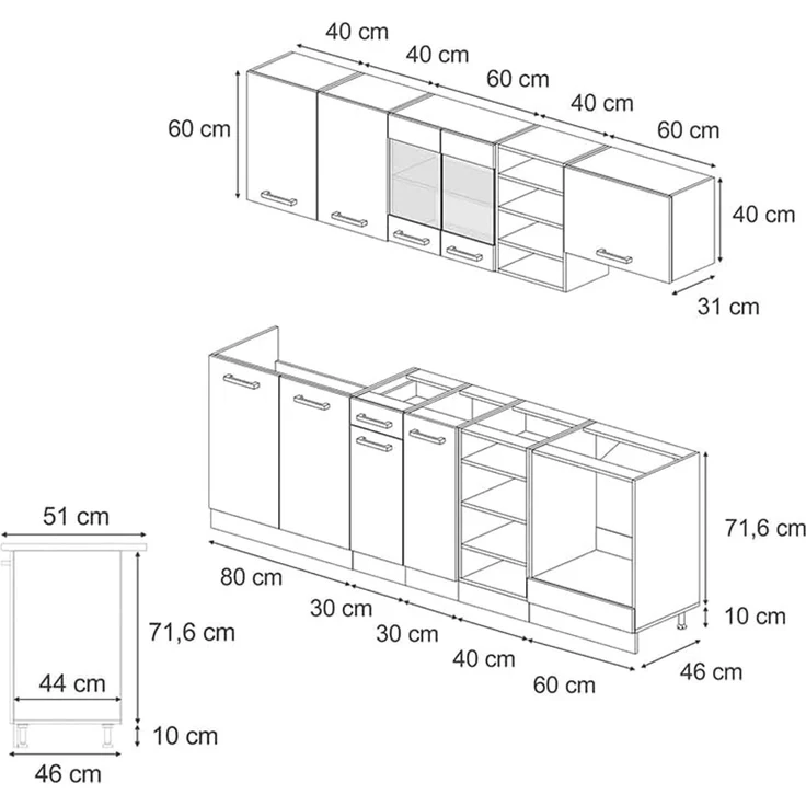 Küchenzeile R-Line Anthrazit Hochglanz/Anthrazit 240 cm , AP Anthrazit Vicco – Bild 3