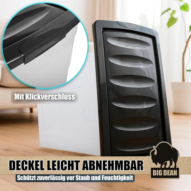 BigDean 3x80 L Aufbewahrungsbox mit Deckel und Rollen groß Budget Line Plastikbox mit Deckel XXL – Bild 5