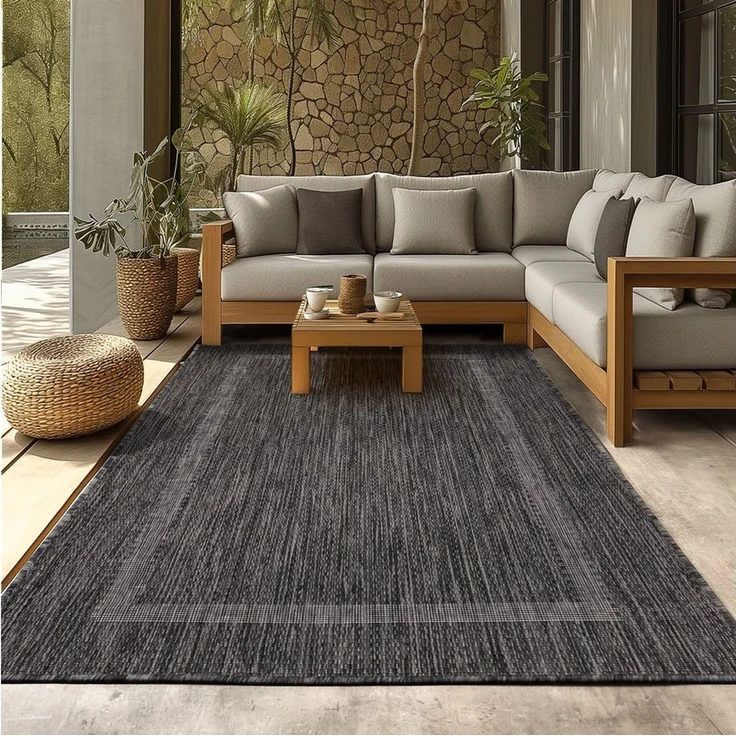 SIMPEX24 Outdoorteppich Unicolor - Einfarbig, Rund, Höhe: 5 mm, Teppich Wetterfest Balkon Küchenteppich Flachgewebe Sisaloptik – Bild 1
