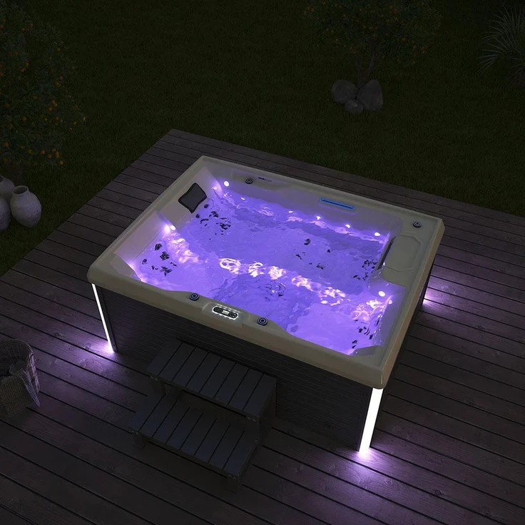 HOME DELUXE Outdoor-Whirlpool 'Stream', 211 x 156 cm, für 3 Personen, mit Treppe & Thermoabdeckung – Bild 4
