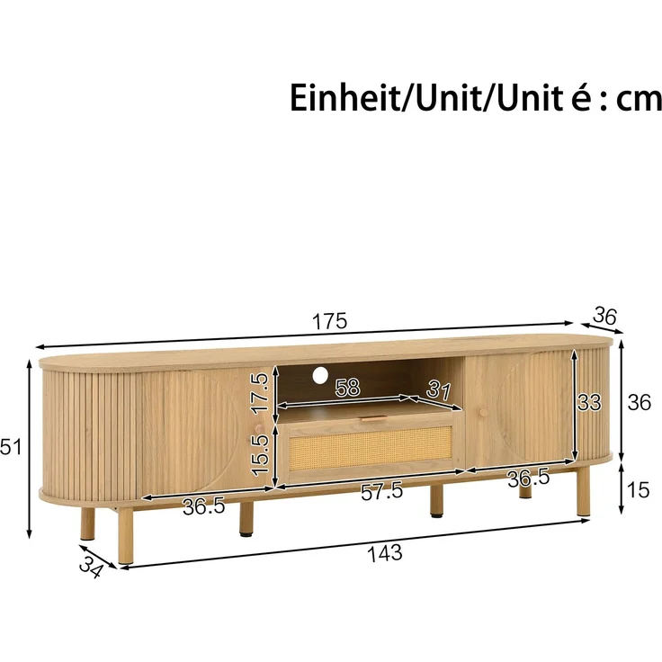 Wohnzimmermöbel-Set 110x55,5x40 cm / 175x36x41 cm mit höhenverstellbarem Couchtisch und TV-Schrank mit Stauraum – Bild 5