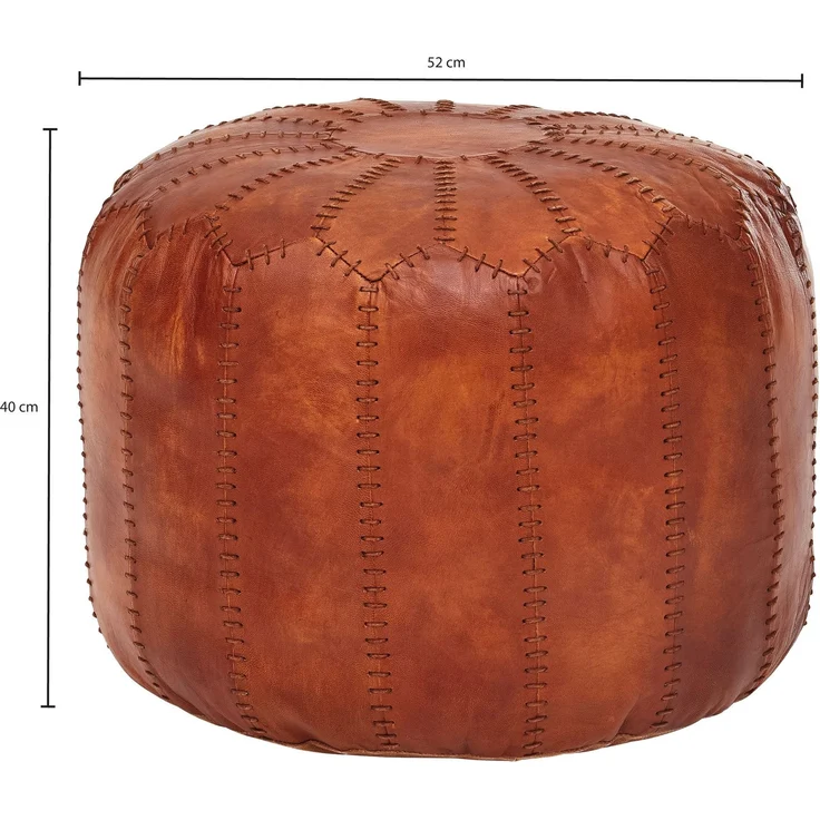 Wohnling Pouf, Ottomane, Sitzhocker, Echtleder Braun 52 x 40 x 52 cm – Bild 7
