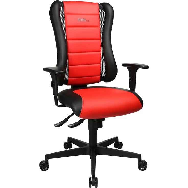 Topstar Sitness RS Büro-/Gaming-/Schreibtisch- Stuhl, inkl. Armlehnen, Stoff, rot / schwarz, 60 x 68 x 120 cm