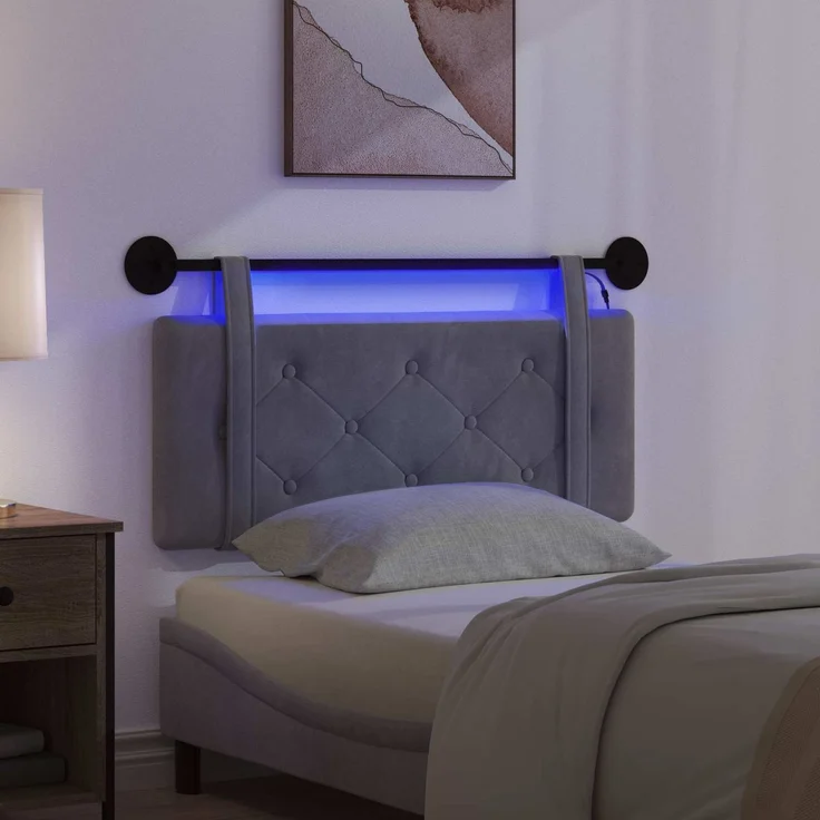 vidaXL Hängendes Kopfteil Mit LED Licht Dunkelgrau Samt 5 x 110 x 55 cm Grau – Bild 5