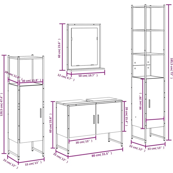 vidaXL 4-tlg. Badmöbel-Set Räuchereiche Holzwerkstoff 3214361 – Bild 3