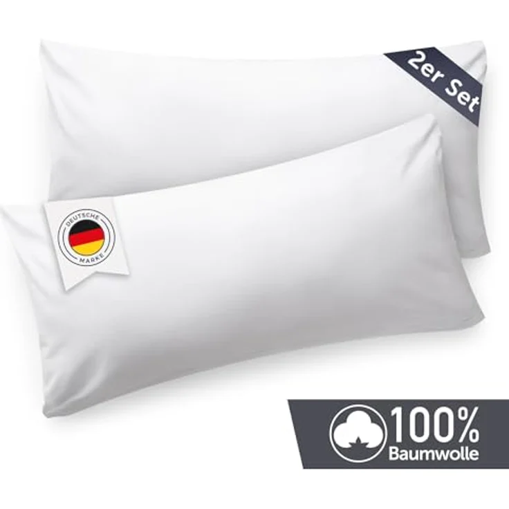 Blumtal Jersey Kissenbezug 40x70 im 2er Set - Oeko-TEX zertifizierte Kopfkissenbezüge 40x70 aus 100% Baumwolle - weiche Kissenhülle für Kissen 40x70 cm mit Reißverschluss - Weiß – Bild 3