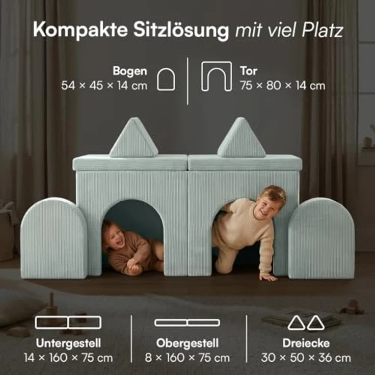 Bellabino 'Nile' Spielsofa mit Toren, 8-tlg, Cord, türkis, faltbare Kindercouch, abnehmbarer & waschbarer Bezug, Kindersofa aus Schaumstoff – Bild 9