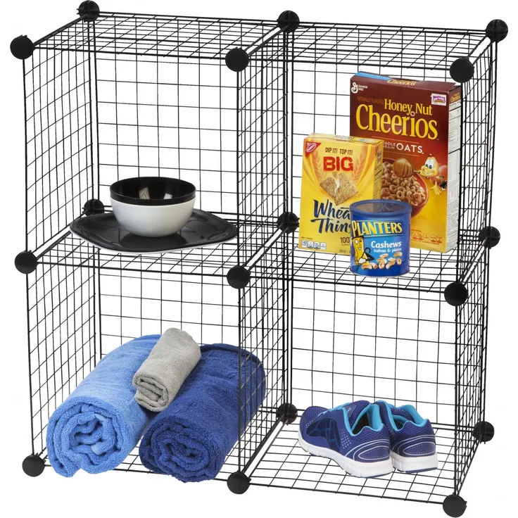 Iris Ohyama, Koffer, Mülleimer, Box, Kunststoff-Organizer mit ergonomischen Griffen, 4er-Set, BPA-frei, Spielzimmer, Schule, Wire Cube-4, Schwarz