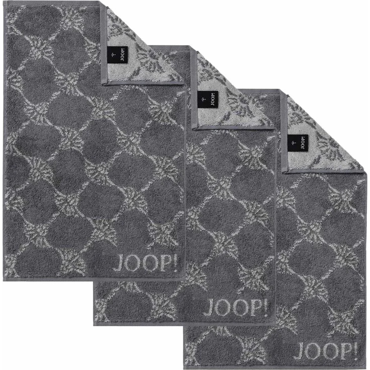 JOOP! Gästetuch Classic Frottierkollektion, 3er Pack - Walkfrottier Anthrazit Cornflower 30x50cm