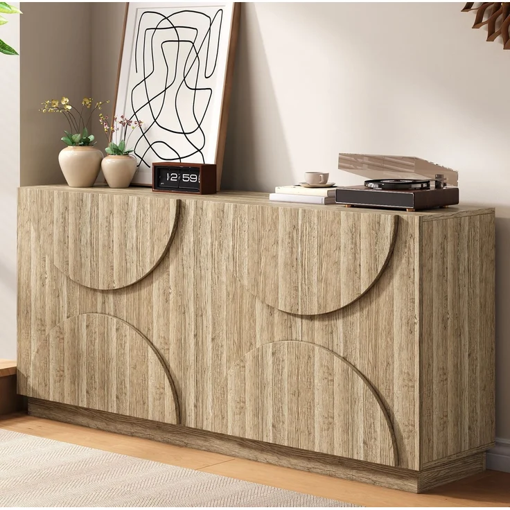 DESVIAE Sideboard mit flexiblen Einlegeböden und Feder-Türen 160x80x40 cm Spanplatte Natur – Bild 4