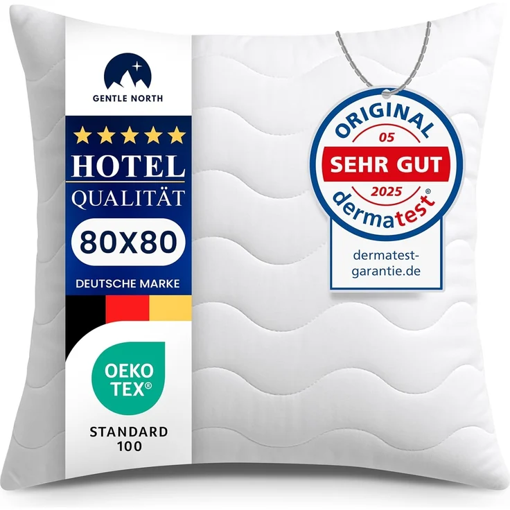 Gentle North Hochwertige Kopfkissen (80x80 cm groß) in Hotelqualität - Flauschiges, gut gefülltes Schlafkissen für Allergiker geeignet (Ökotex 100 Zertifiziert) - 60° Waschbar – Bild 1