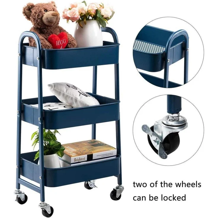 Rollwagen Metall 3-Etagen Küchenwagen Servierwagen Organizer mit Rädern – Bild 4