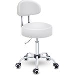 TRESKO® Rollhocker mit Lehne Weiß | Arbeitshocker höhenverstellbar 47-60 cm | Drehhocker mit Rollen | Bürostuhl Hocker Drehstuhl Kosmetikhocker