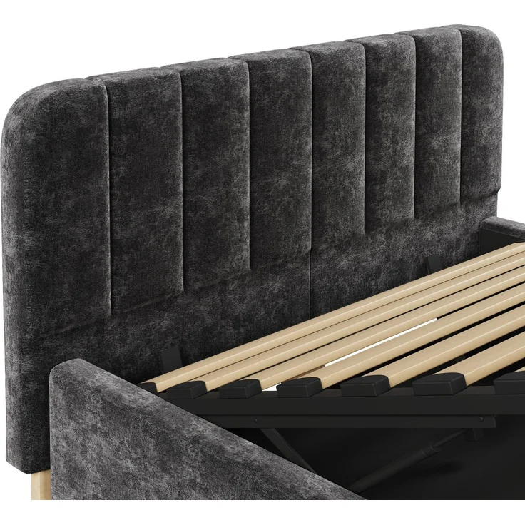 Polsterbett mit LED-Beleuchtung und Stauraum, 140x200 cm, gepolsterter Kopfteil, Stauraumbett, Chenille – Bild 10