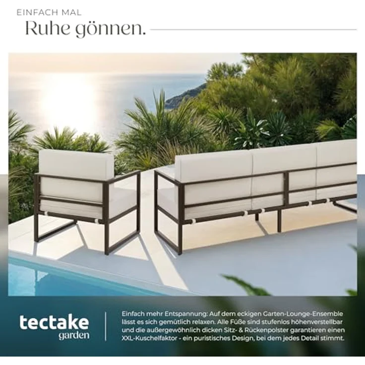 tectake® Gartenlounge Outdoor Set, Sofa 3 Sitzer 2X Gartensessel, Relaxsessel Garten mit Gartenbank, Gartenmöbel, Balkonmöbel, Terrassenmöbel, Wintergarten, Sitzecke Outdoor - 5 Sitzplätze – Bild 7