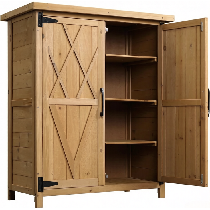 Gartenschrank 75 x 40 x 90 cm aus Tannenholz mit drei Regalböden und verzinktem Blechdach – Bild 4