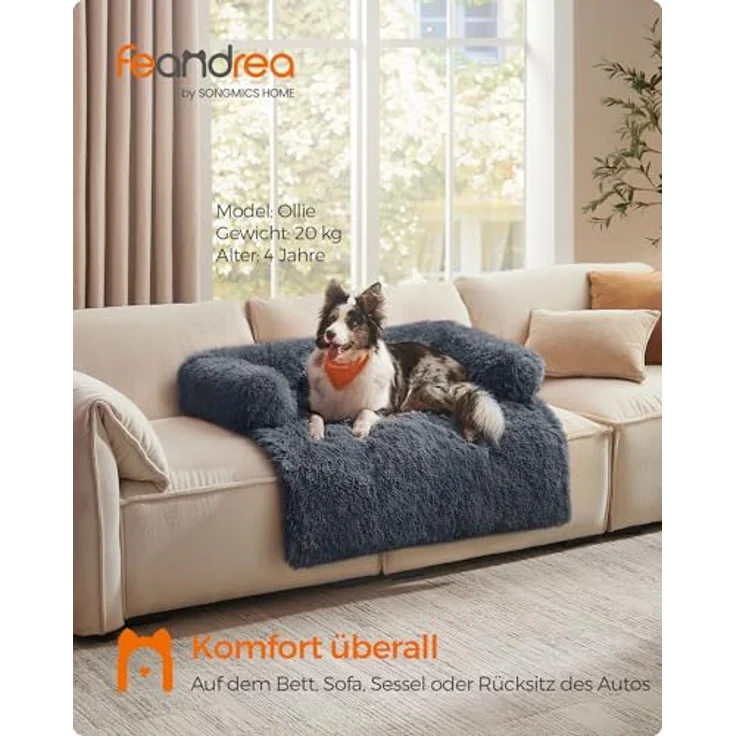 Feandrea FluffyHug Hundebett Plüsch, Größe XL, für mittelgroße und große Hunde, dunkelgrau, 110 x 95 x 18 cm – Bild 3