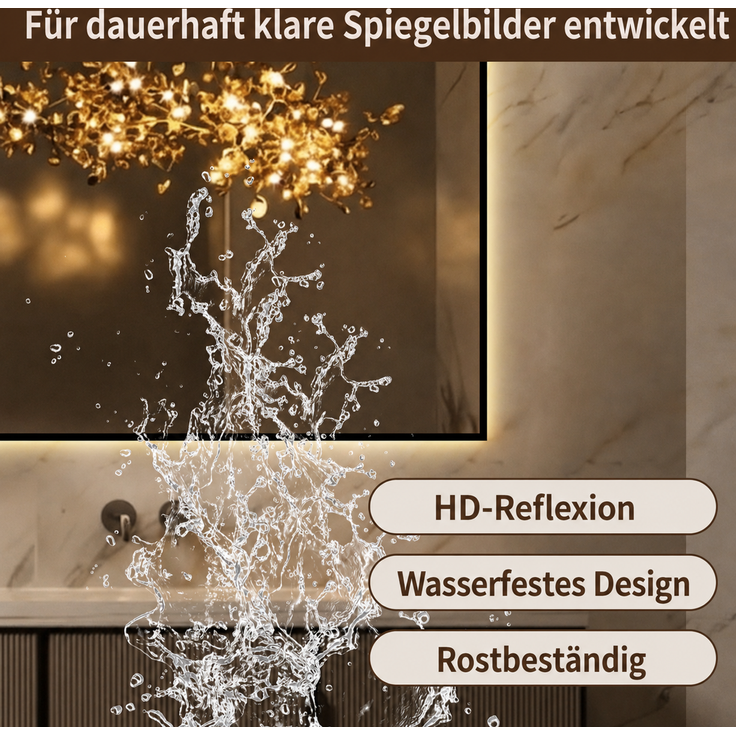 LED Badezimmerspiegel 60x80 cm mit Aluminiumrahmen, Hinterleuchtet, Anti-Beschlag, 3 Lichtfarben, Stufenlos dimmbar, Memory-Funktion, 5 mm kupferfreier Silberspiegel--Silber--60x80x2.5cm--YOUDENOVA – Bild 10