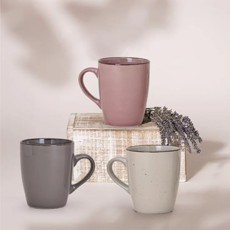 matches21 HOME & HOBBY Tasse Kaffeetassen 6er Set einfarbig modern Vintage Steingut-Stil, 6-tlg, Keramik, Tee Kaffee-Becher, alt-rosa beige cremefarben grau, 300 ml – Bild 6