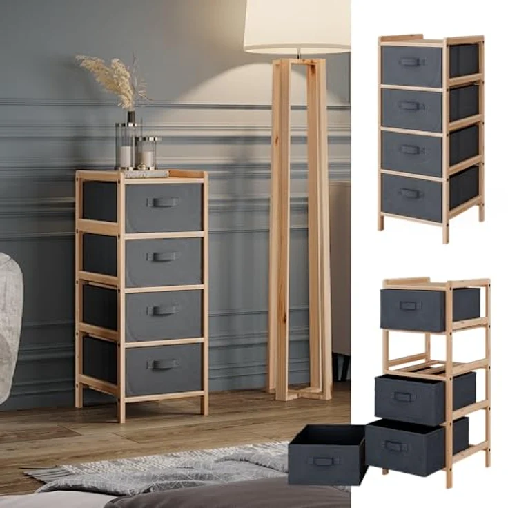 Kommode Bruno Grau 34.5 x 86 cm mit 4 Stoffschubladen Vicco – Bild 5