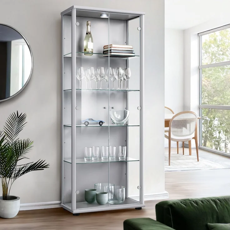 K-Möbel Glasvitrine C1019 (Glasvitrine (176x67x33 cm) mit 2 Glastüren) Glasvitrine Stehend – Bild 1